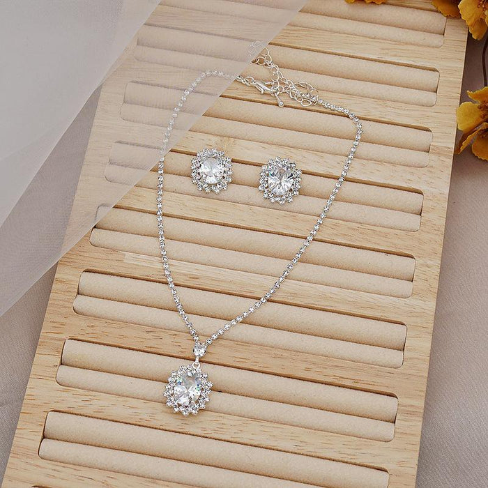 New Women's Jewelry Zircon Necklace Earrings Set