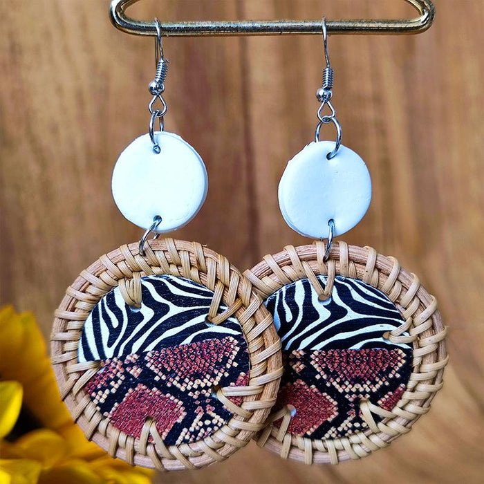 New Fashion Printed Zebra Print Women's Wooden Earrings