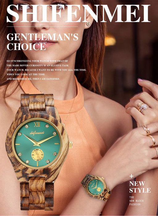 New Multifunctional Advanced Green Wood Quartz Watch