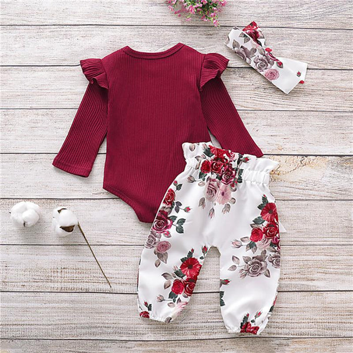 Printed long sleeve Khaki Pants baby 3-piece set