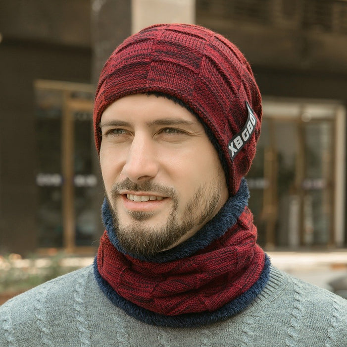 Men's Winter Knitted Pullover Wool Hat Scarf Set