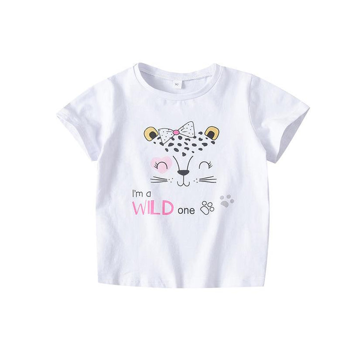 White round neck cute kitty short sleeve T-shirt