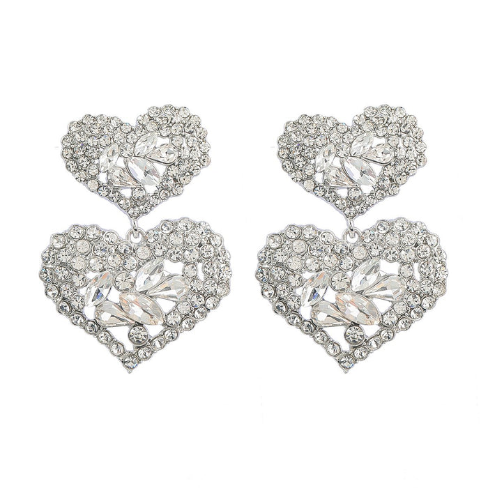 New Exaggerated Heart Earrings Vintage Stud Earrings for Women Inlaid Rhinestone