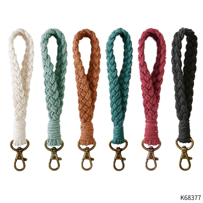 Hand woven cotton rope wristband key chain