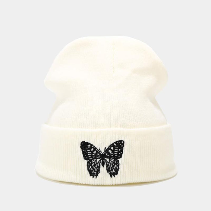 Knitted Beanies Hat Butterfly Embroidery Winter Warm Ski Hats