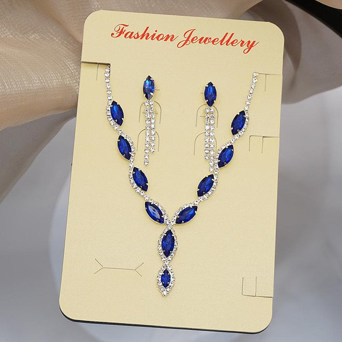 New Dress Accessories Rhinestone Necklace Earrings Two Piece Set