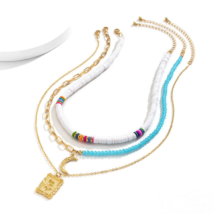 Versatile Geometric Square Brand Moon Pendant Necklace