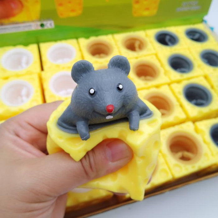 Pop Up Funny Mouse And Cheese Block Squeeze Anti-stress Toy