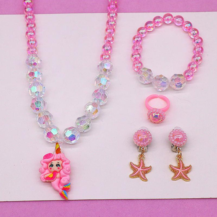 Kid's Jewelry Set Beauty Fishtail Necklace Bracelet Ring Earrings