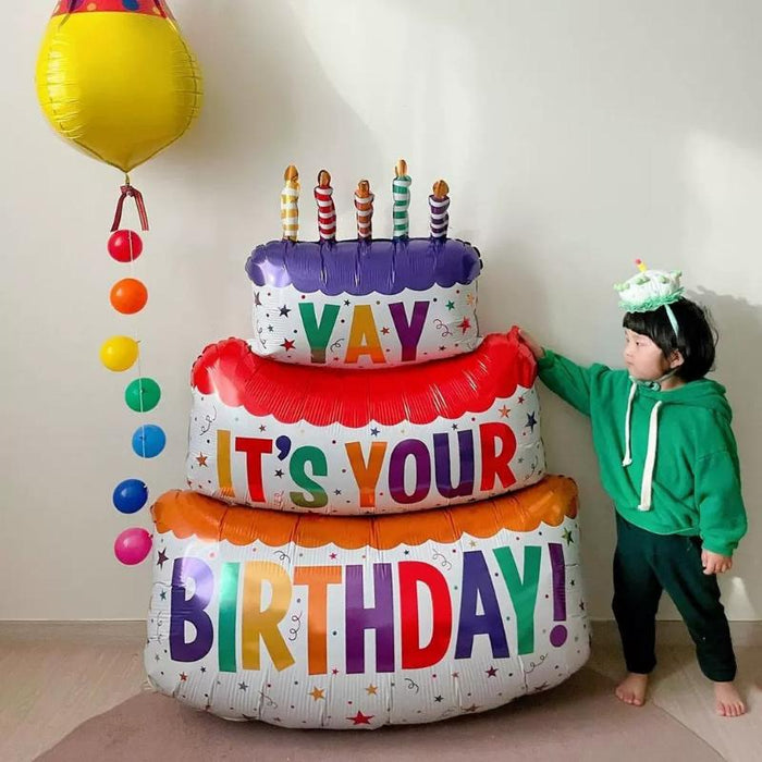 Happy Birthday Cake Large 3-Layer Color Candle Cake Balloons