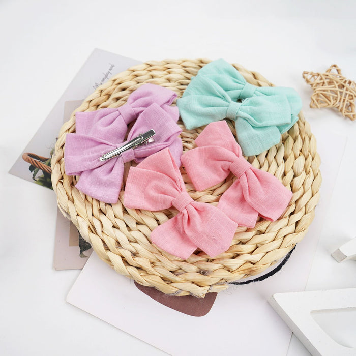 Slub cotton and linen bow hairpin