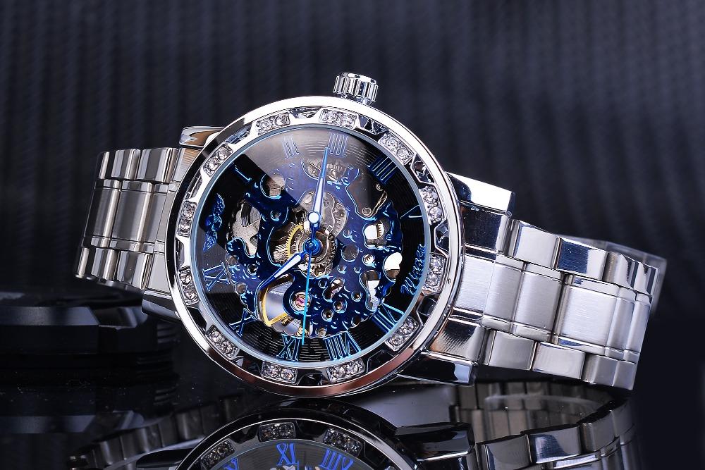 Winner Watch Men's Fashion Casual Hollow Rhinestone Manual Mechanical Watch