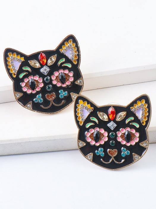 New Female Jewelry Fashion Cat Earrings Accessories Inlaid Rhinestone