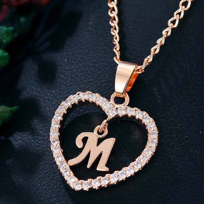 Womens Initials Heart Pendant 26 Letters Necklace