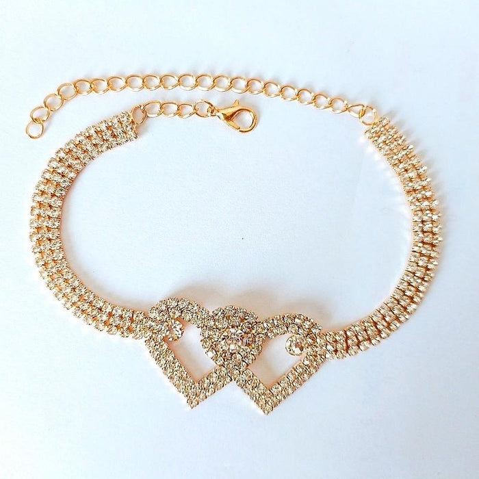 Rhinestone Double Heart Anklet