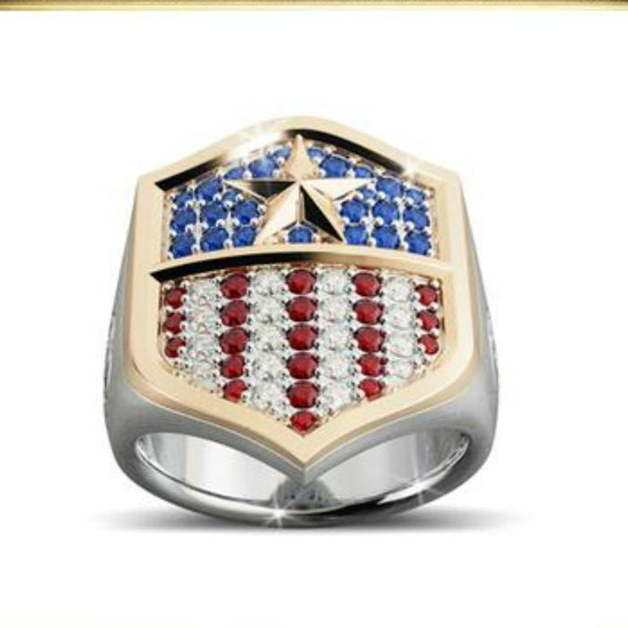 Luxury Unisex America National Flag Blue / Red  Rings