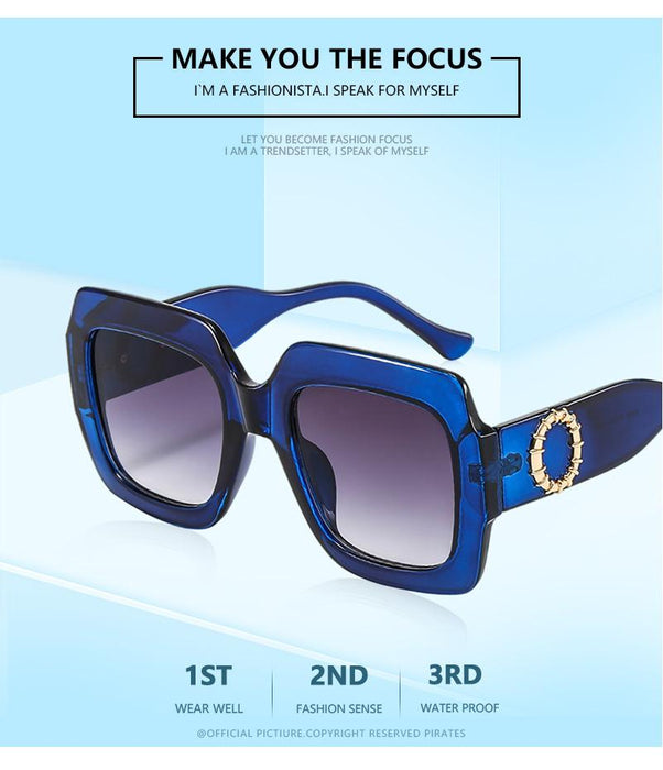 Large square metal stripe Sunglasses