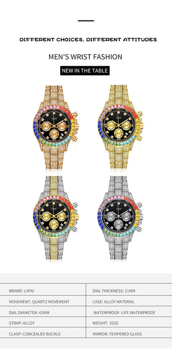 Lvpai Brand Men Watch Women Iced Out Diamond Hip Hop Fashion Large Dial Calendar Lover Ladies Quartz Wrist Watch Montre Femme