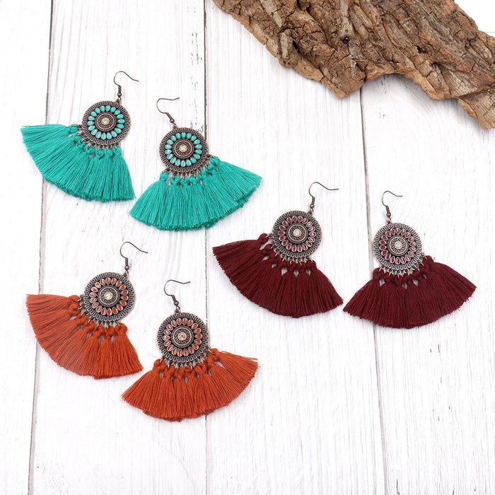 Women's Fashion Round Boho Vintage Tassel Earrings