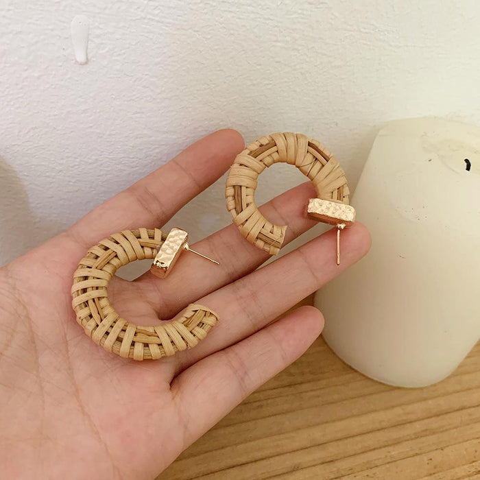 Bohemian Semicircle C-shaped Handmade Rattan Earrings