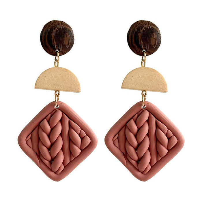 Handmade Geometric Woven Shape Soft Pottery Earrings