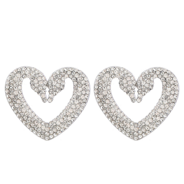 Geometric love shaped alloy Rhinestone Earrings female