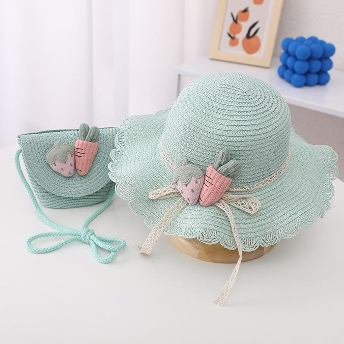 Cute Strawberry Radish Children's Wavy Straw Hat Bag Set