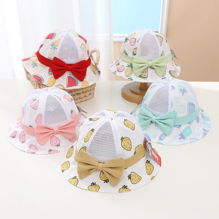Summer Cute Fruit Bow Children's Hollow Net Hat Bucket Hat
