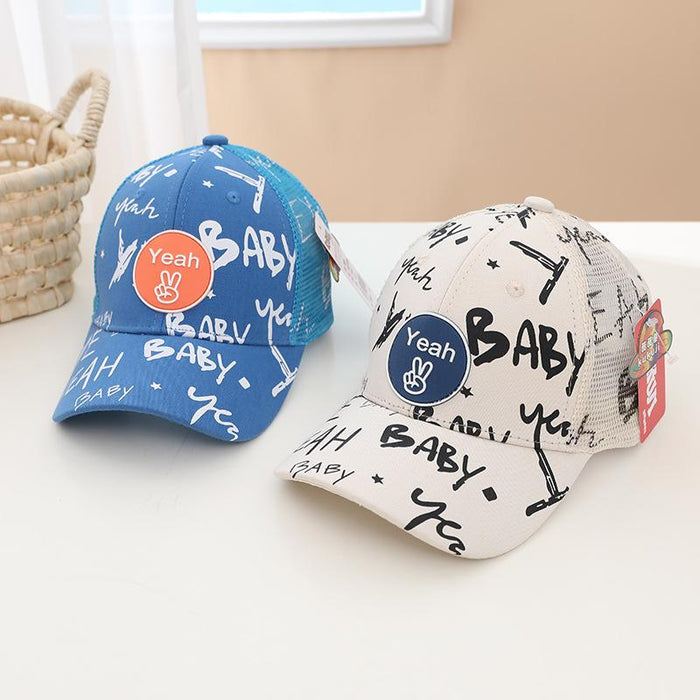 Summer BABY Graffiti Print Kids Sunshade Mesh Cap