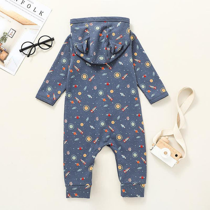 Baby Cartoon Hooded Clothes Space Pattern Jumpsuit