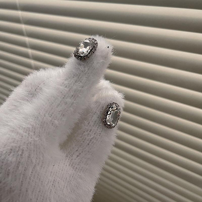 Rhinestone Pearl Warm Thickened Five Finger Gloves