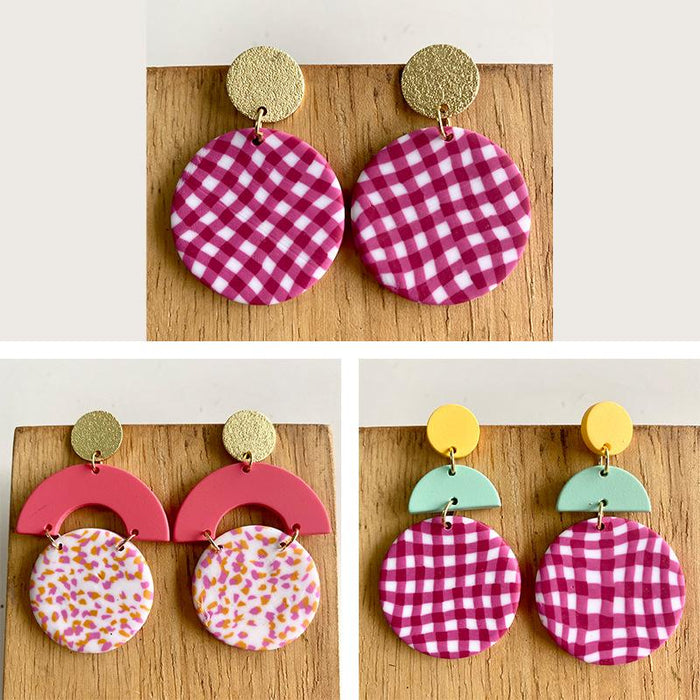 Handmade Soft Pottery Color Striped Polymer Clay Earrings