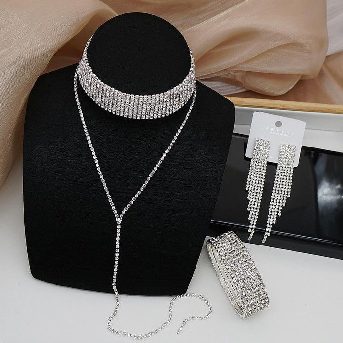 Simple Fashion Ladies Jewelry Bracelet Earring Necklace Three Piece Set