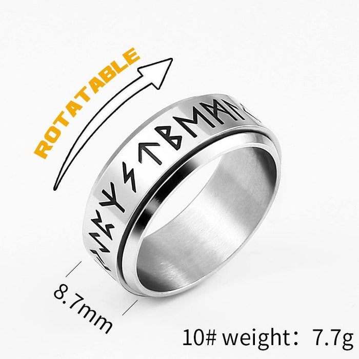 Stainless Steel Viking Alphabet Men's and Women's Rotatable Ring