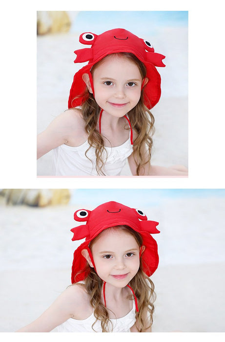 Cartoon Red Crab Outdoor Sunscreen Thin Children's Shawl Hat