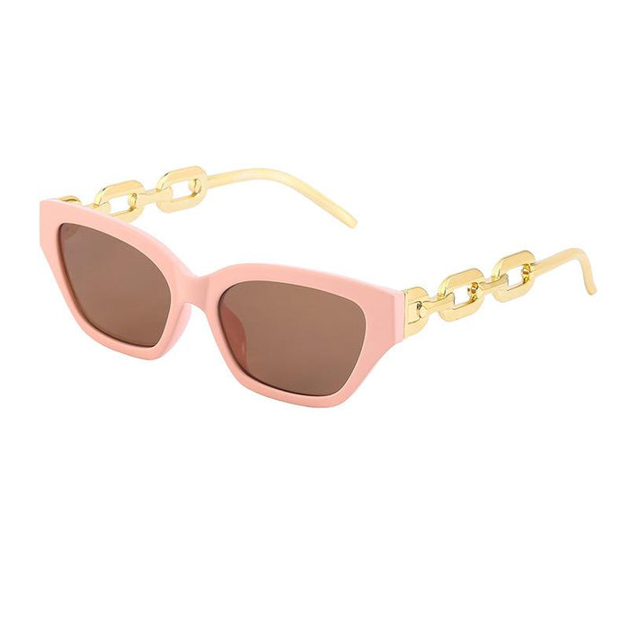 Women's Small Frame Cat's Eye Thick Metal Chain Sunglasses