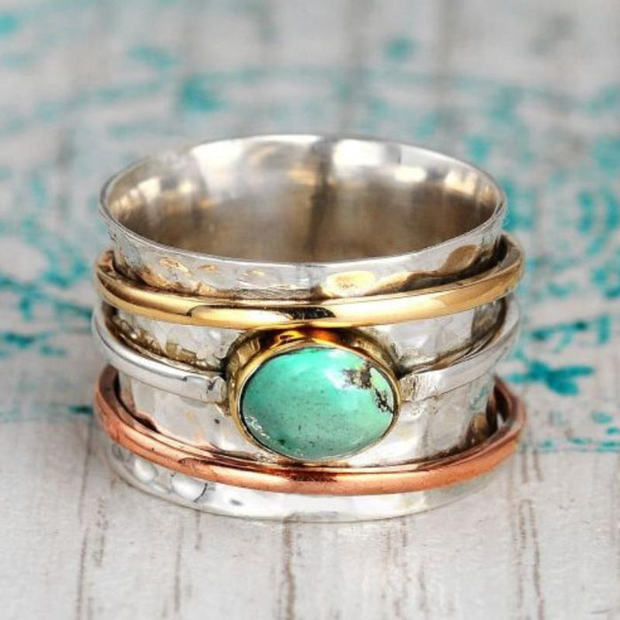 Bohemian Vintage Big Width Green Stone Rings