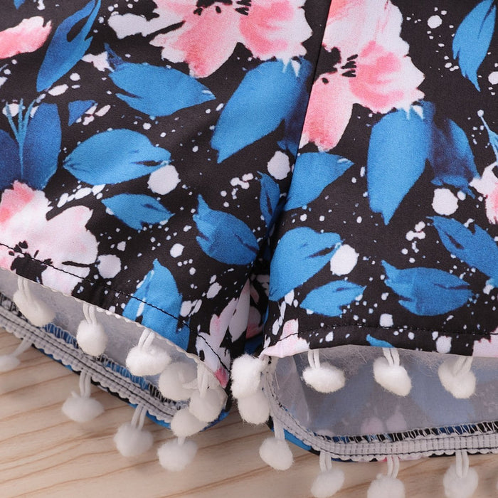 Tassel wide leg climbing suit blue ruffled tassel trousers