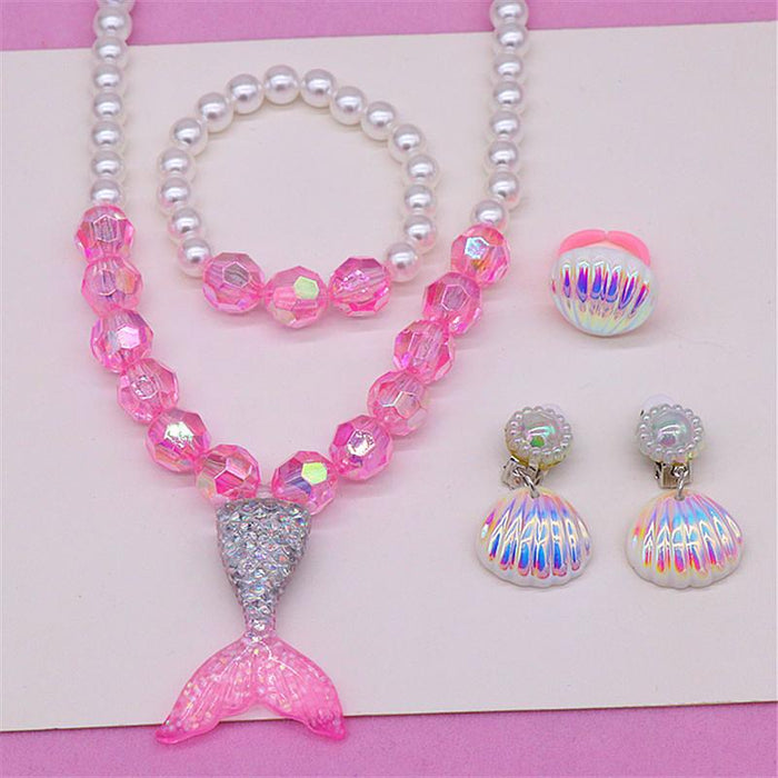 Kid's Jewelry Set Beauty Fishtail Necklace Bracelet Ring Earrings