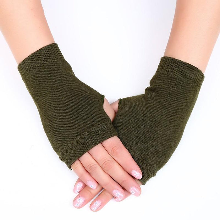 Half Finger Gloves for Women Winter Soft Warm Wool Knitting Arm Gloves