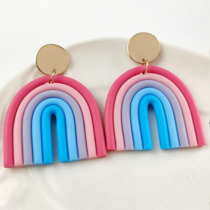 Rainbow soft pottery Earrings geometric U-shaped clay Earrings temperament Fashion Earrings