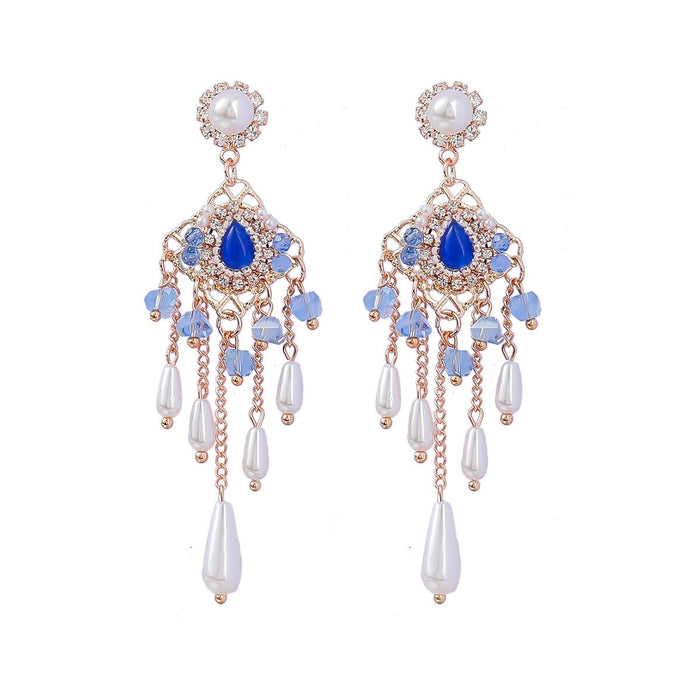 Fashion Alloy Acrylic Beads Tassel Earrings