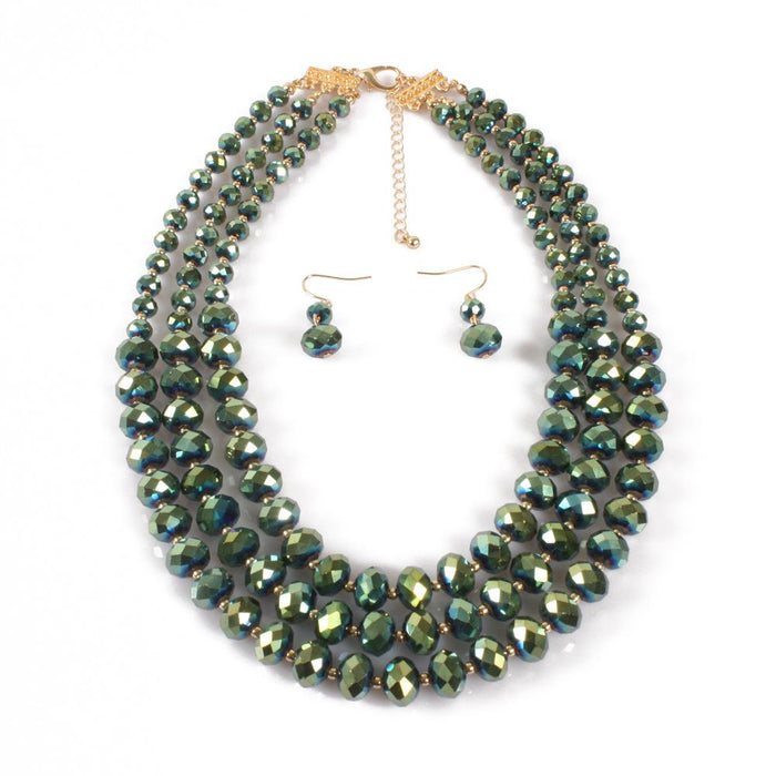 Women's jewelry retro multi-layer exaggerated Glass Crystal Necklace