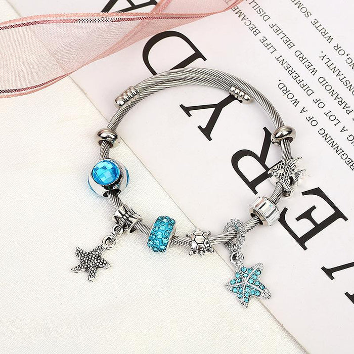 Stainless Steel Bracelet Starfish Sea Animal Beaded Bracelet
