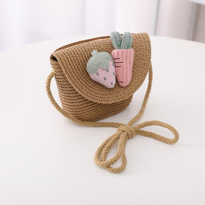 Cute Strawberry Radish Children's Wavy Straw Hat Bag Set