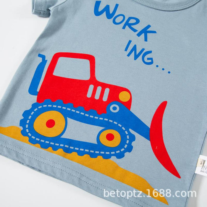 Children's short sleeve T-shirt bulldozer print fashion boys' half sleeve