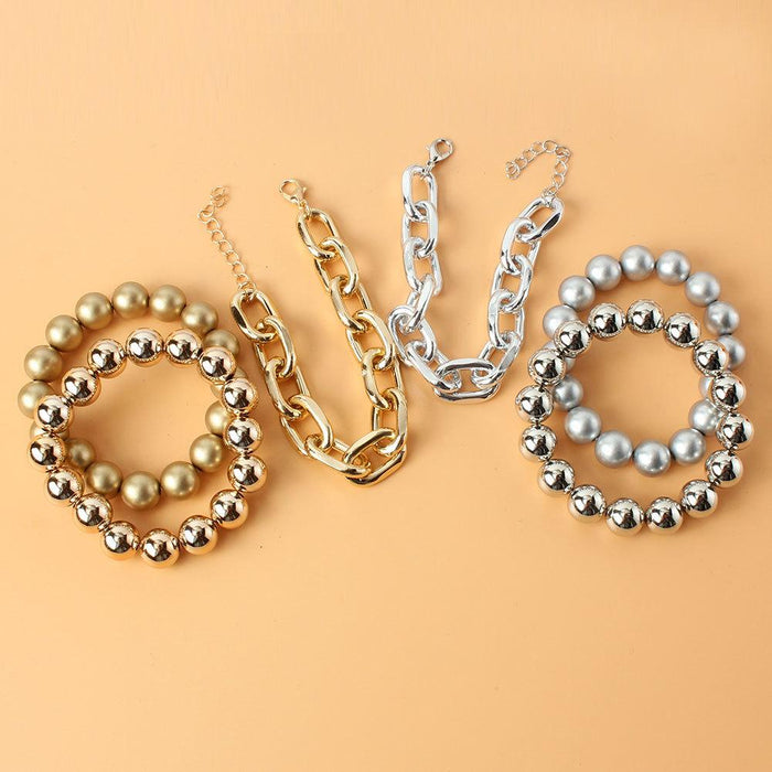 Fashion Hip Hop Exaggerated Round Bead Bracelet Women's Jewelry Set