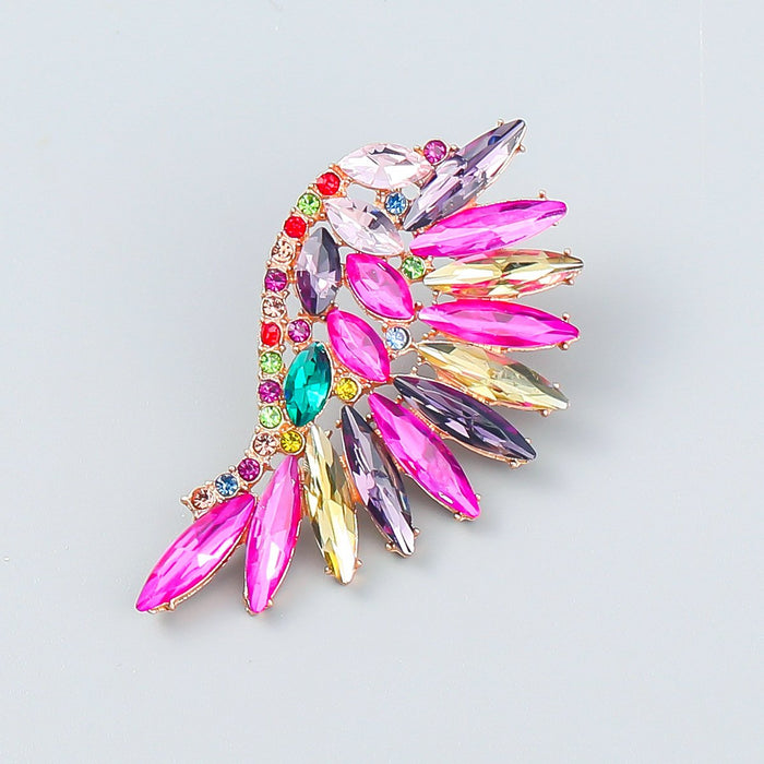 Women's Colored Rhinestone Fan-shaped Wing Earrings