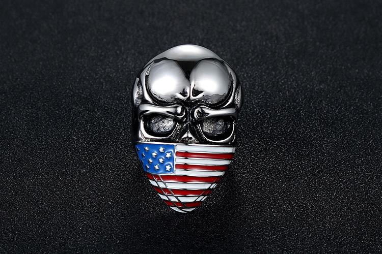 American Flag Skull Steel Ring
