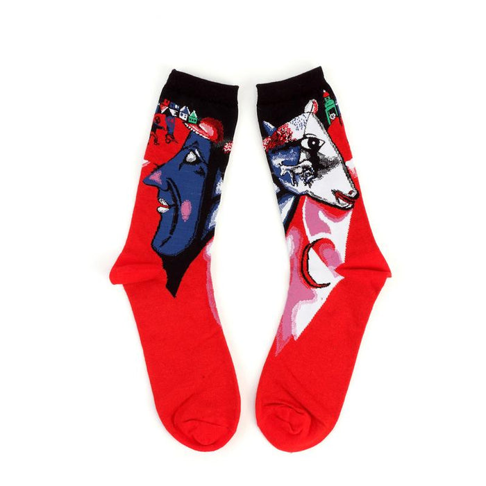 Winter Retro Women Art Van Gogh Mural World Famous Oil Painting Funny Socks